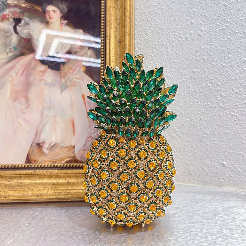 

Новая сумка для помады со стразами и ананасом, креативная металлическая сумка-коробка с фруктами, сумка-мессенджер