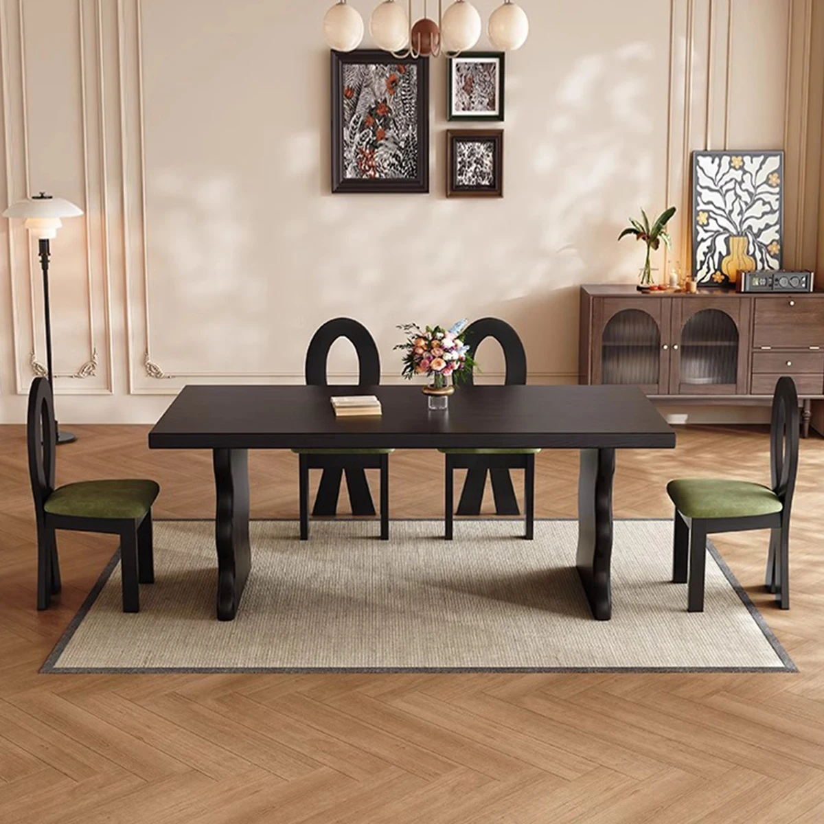 

Modern designer solid wood dining table high quality simple style Nordic black square dining table set