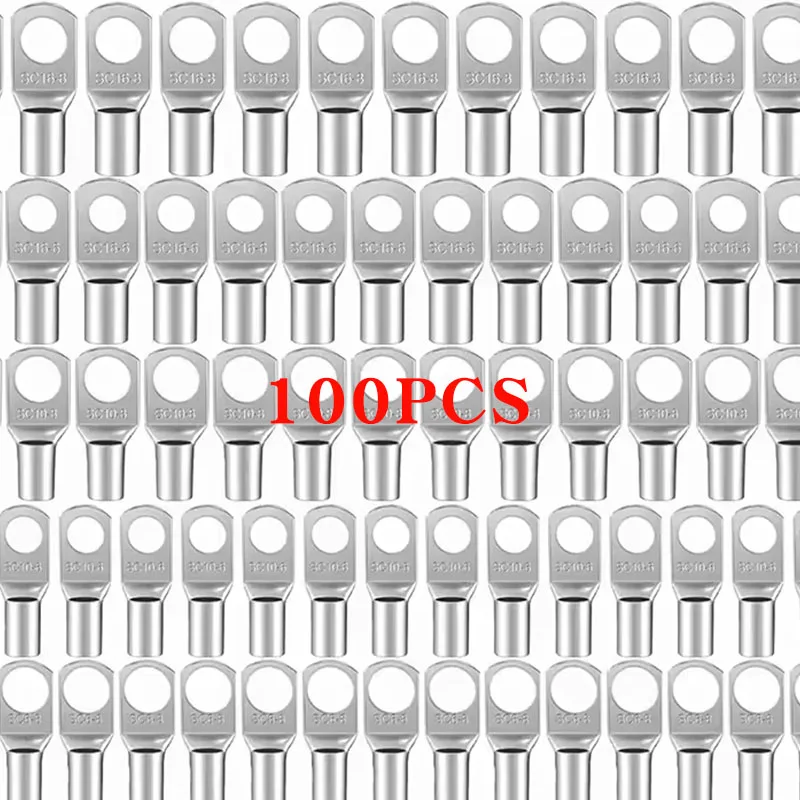 

100 Pcs Copper Crimp Terminal Lugs, SC6-6 SC6-8 SC10-6 SC10-8 SC16-6 SC16-10 for Secure Wire and Cable Electrical Connections