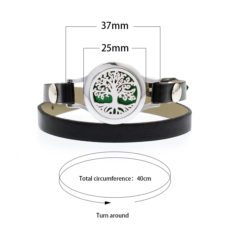 25mm Tree of Life Diffuser Bracelet Essential Oil Aroma Bracelet Women PU Bracelet 18 Colors Can Choose