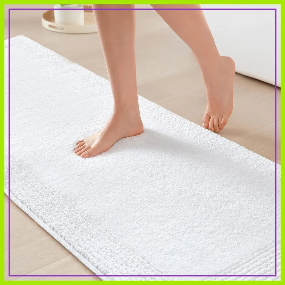 

100% Cotton Tufted Bathroom Rug, 3000 GSM Hotel Quality Plush Absorbent Quick Dry Bath Mat, 24x72 White