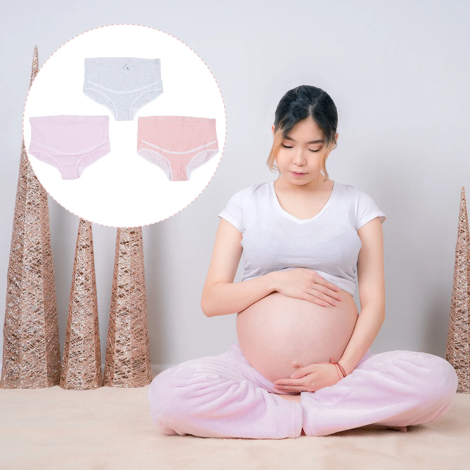 3-個のハイウエスト綿マタニティパンティーオーバーベリー妊娠下着ソフト伸縮性通気性サポートベリーブリーフ