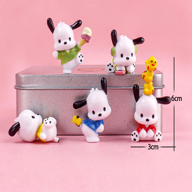 5Pcs/set Sanrio Cute Pochacco Action Figure Kawaii Pvc Toys GK Model Home Cake Decoration Ornament Doll Kids Charm Birthday Gift