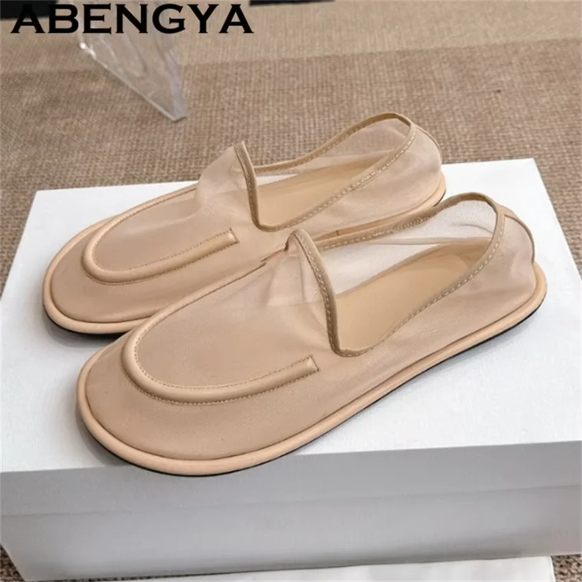 

Лоферы из сетчатой ткани, женские туфли на плоской подошве с круглым носком, прогулочная обувь без шнуровки, женская летняя повседневная мягкая дышащая обувь на плоской подошве