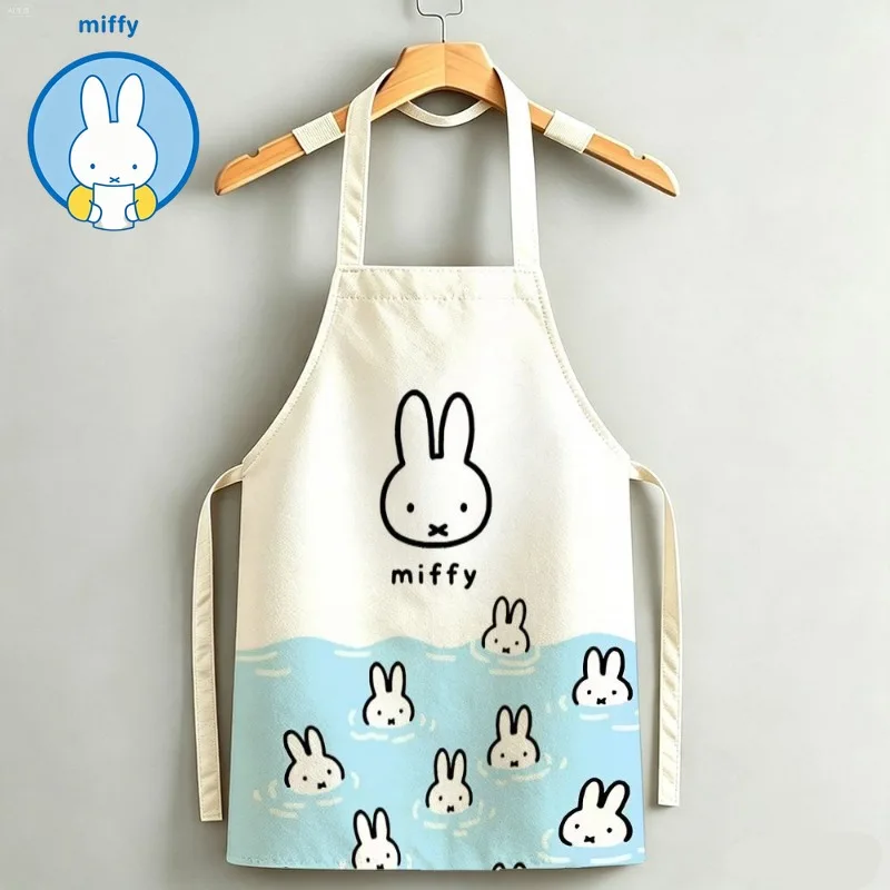 Kawaii Miffy Cartoon High‑Appearance Fashion Miffy Rabbit Apron Thickened Household Kitchen Cooking Linen Cotton