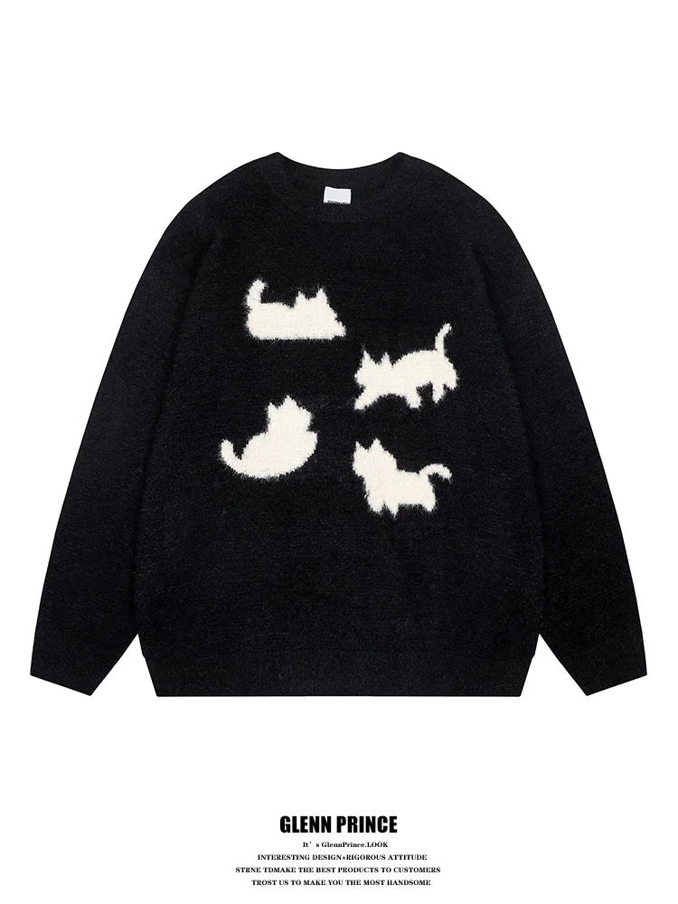 

Мужской свитер в американском ретро-стиле: осенне-зимний, мягкий, уютный, свободного кроя, с мультяшным принтом, для пар