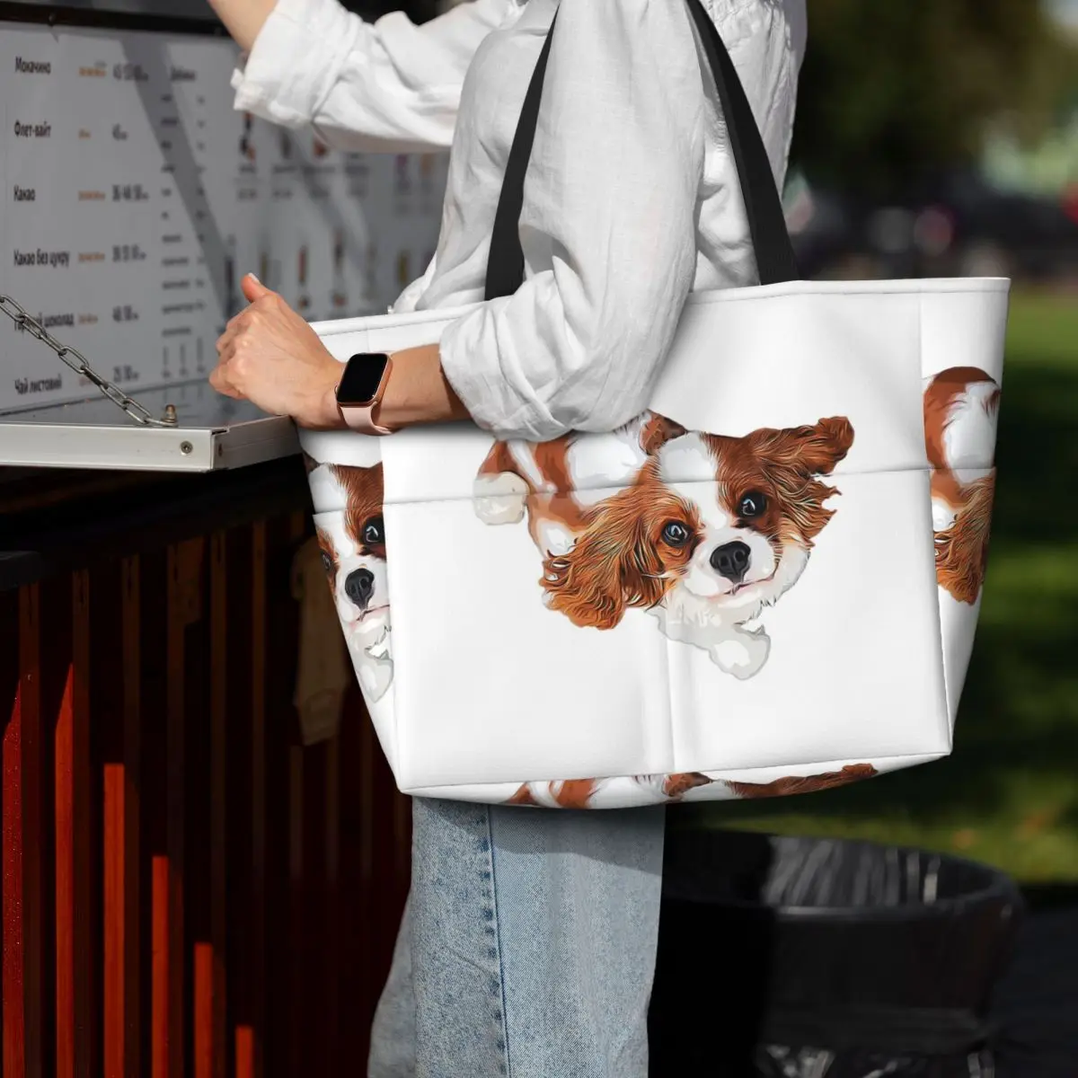 

Cavalier King Charles Spaniel Looking Up Beach Tote Bag Sport Gym Yoga Duffle Large Tote Bag Women Travel Bag Fitness bag