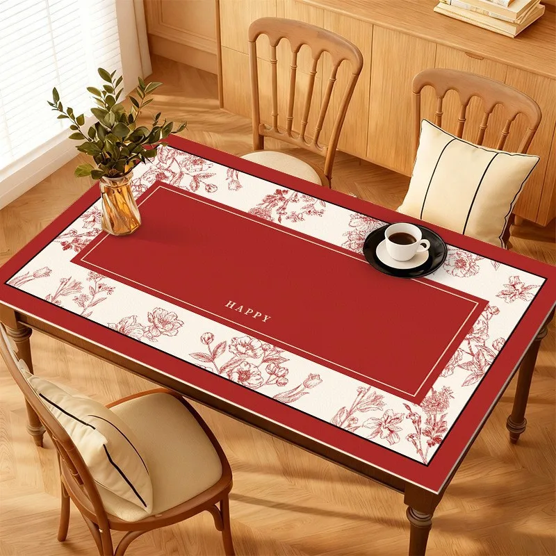 New minimalist table mat for the home, non-slip tablecloth in festive red, easy to clean, thick and dirt-resistant,