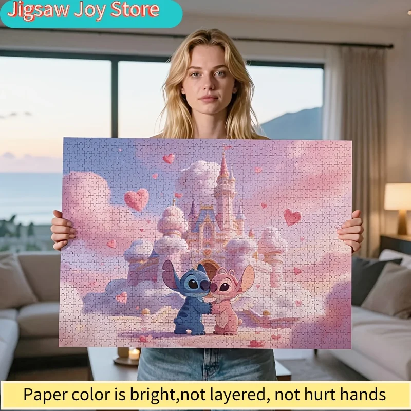 

2D Flat, 1000pcs Disney Stitch Angel Cloud Castle Puzzle | Heart Jigsaw, Valentine'S Day Couple Gift, Cute Stitch Decor, Roman