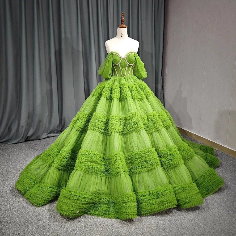 Top Breast Chicken Heart Neck Line Shoulder Green Bar Mitzvah Ball Dress Princess Skirt Full Skirt Cake Skirt Wedding Dress