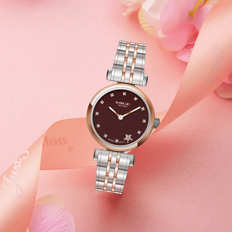 MIGE Original Swiss movement Quartz Watch Women Watches Ladies Fashion Waterproof Sapphire Zircon Stainless Watch reloj hombre