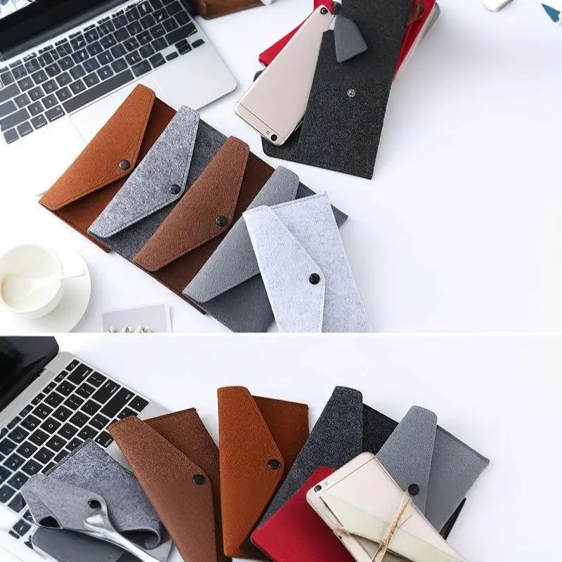 Filztasche für Mobiltelefone im Umschlagstil mit Druckknopfverschluss, weiche, kratzfeste Hülle, unisex, retro, lange, einfache Geldbörse. – Detail 15
