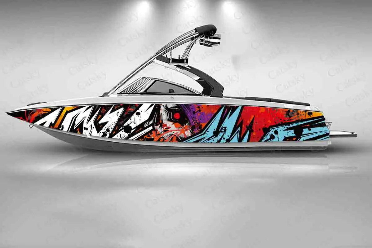 Abstract Geometry Splash Print Boat Fashion Sticker Packaging Waterproof Custom Marine Ship Sticker Wrap Vinyl Decal Decoration