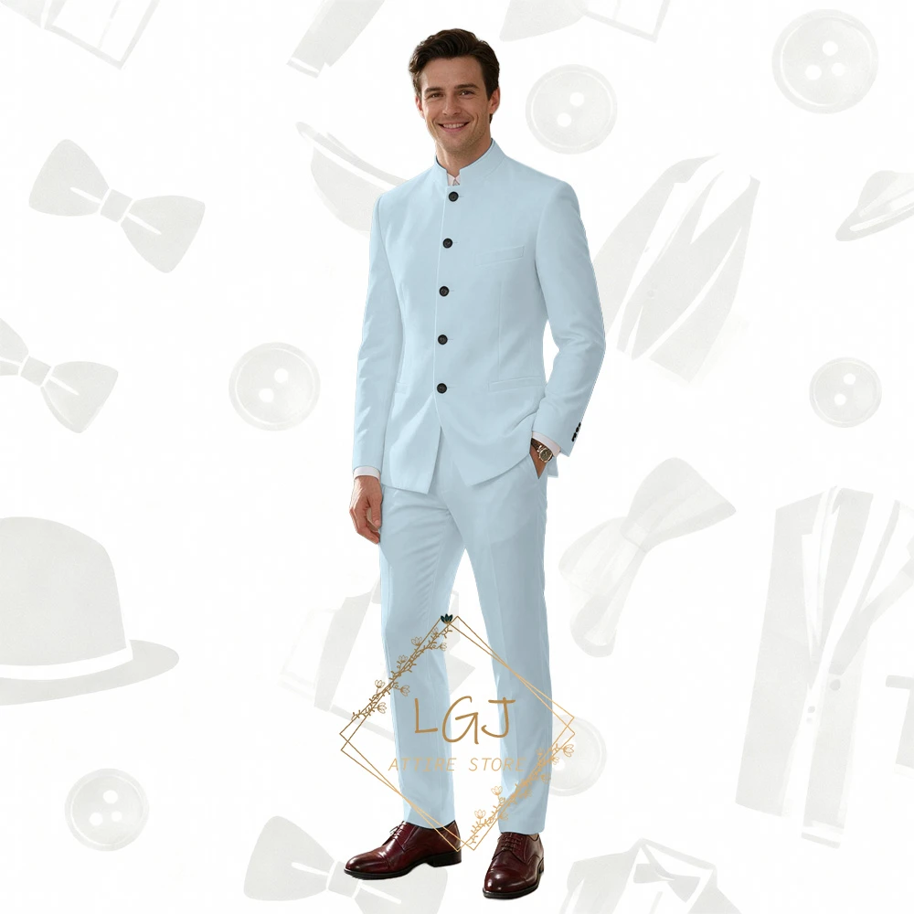 Custom Size Stand Collar Mens Formal 2‑Piece Outfit for Exclusive Celebrations and Upscale Private Parties