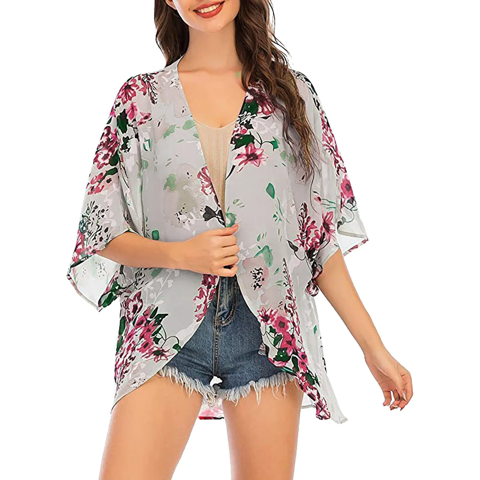 Cardigan in Chiffon con maniche a pipistrello da donna Kimono Beachwear Cover Up a vita alta swiming brasiliano