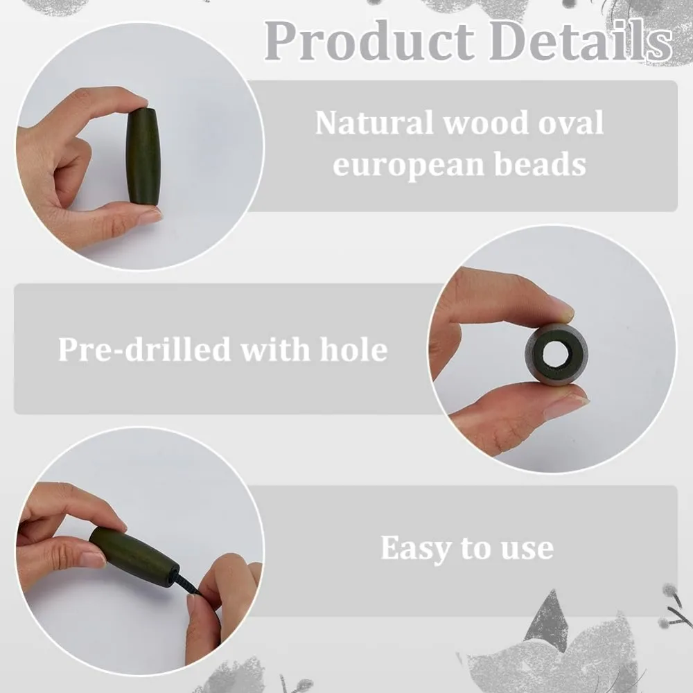 14개 나무 타원형 구슬 1.9x0.7인치 구멍 8mm 다크 올리브 그린 우드 루즈 스페이서 구슬 염색된 나무 스페이서 구슬 DIY용