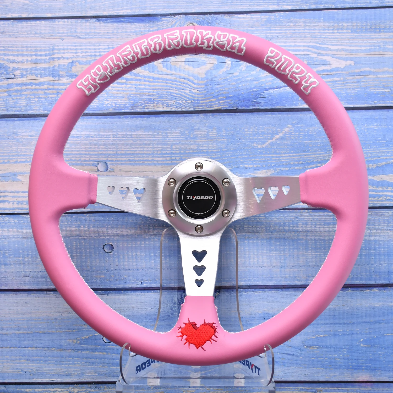 

TIYPEOR Pink 330MM Custom Leather Peach Heart Rally Racing Speed Steering Wheel Volantes