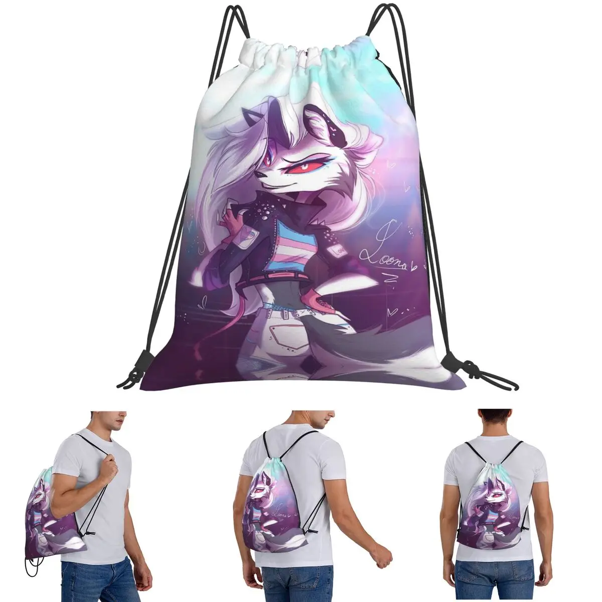 

Helluva Boss Loona Backpacks Casual Portable Drawstring Bundle Pocket Sports Bag Book Bags For Travel School