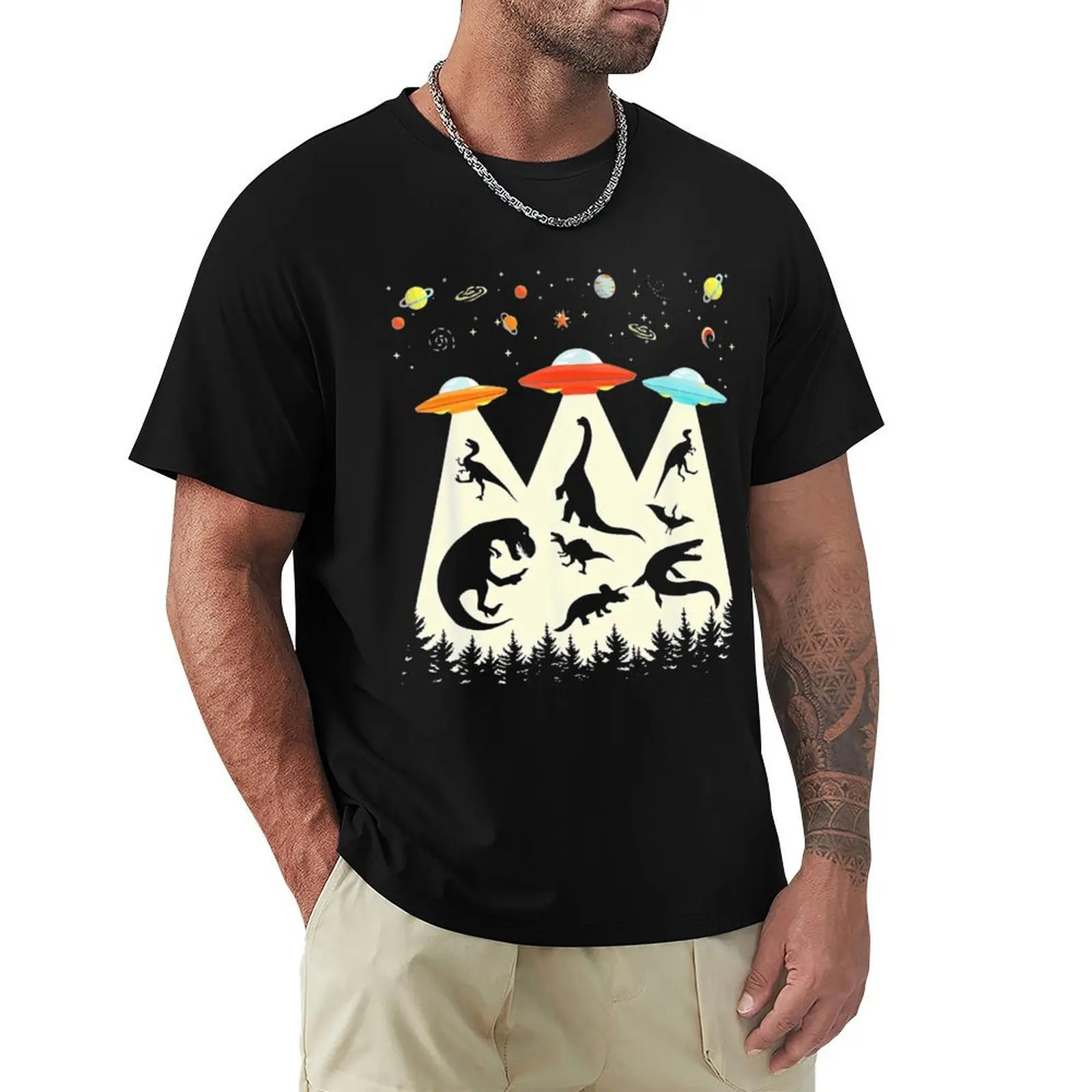 

Dinosaur UFO Lover T-Shirt Work Daily Short Sleeve Top