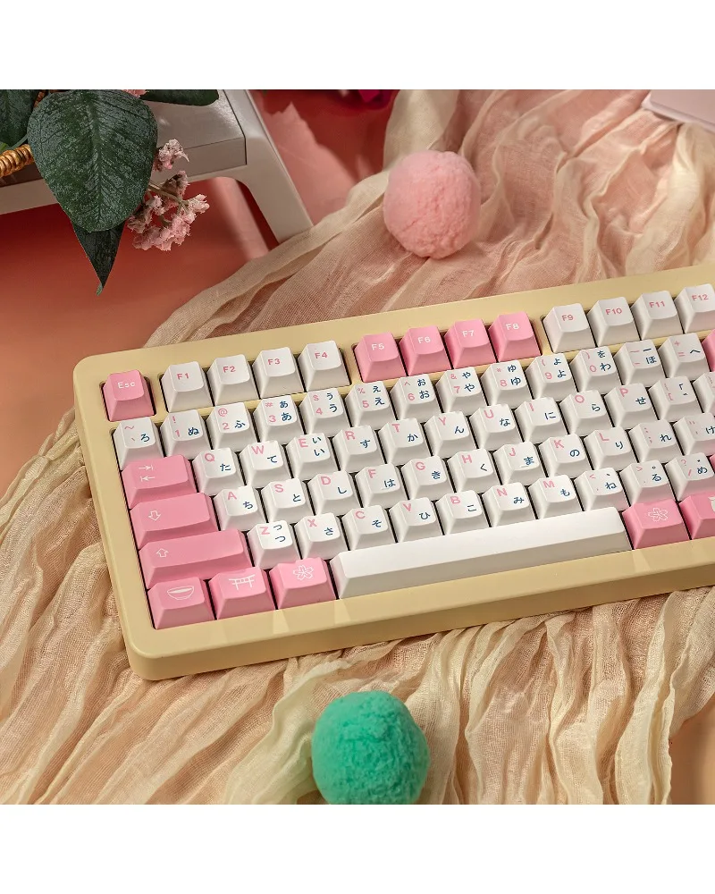 Japanese keycap 129 key PBT sublimation Original Wooting/Ace68 magnetic axis mechanical key Pink white