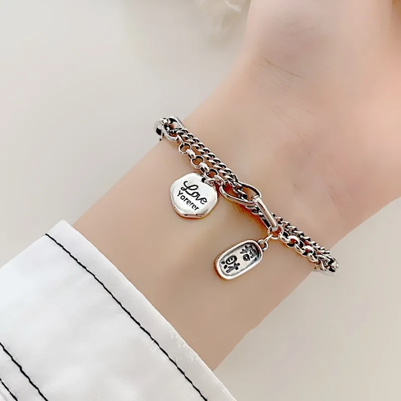 925 Sterling Silver Bracelet Vintage Love Good Fortune Geometric Punk For Woman Girl Fashion Jewelry Gift Dropship Wholesale