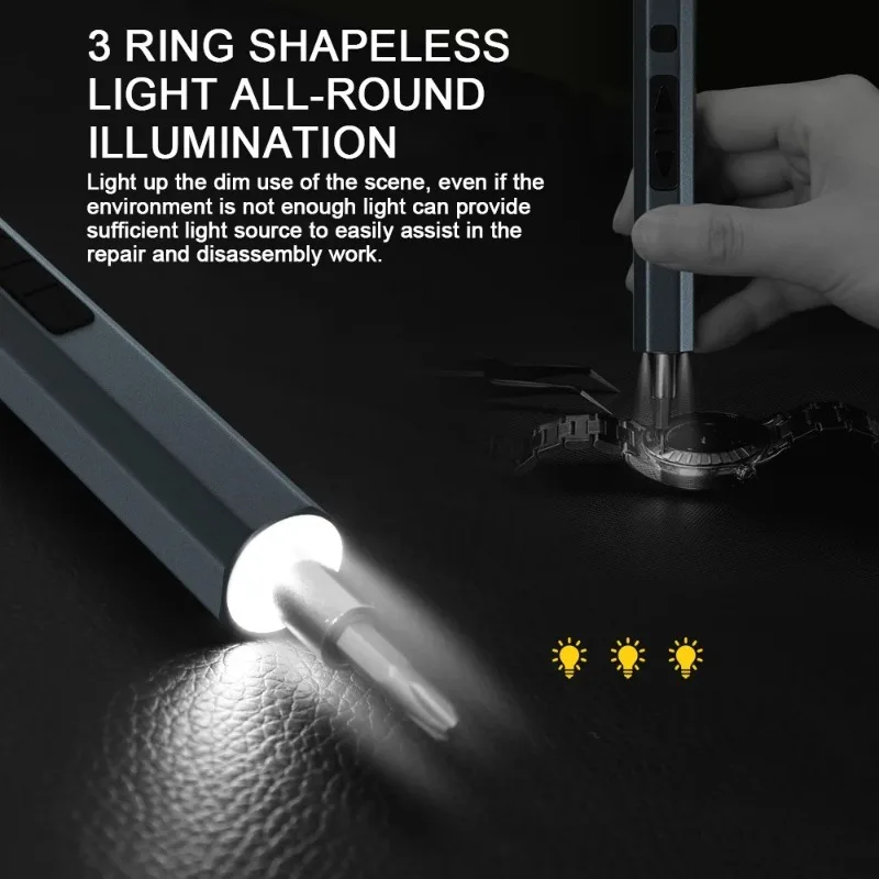 Mini cacciavite elettrico, set di cacciaviti elettrici di precisione a batteria ricaricabili 12 in 1, luci a LED, tappetino magnetico