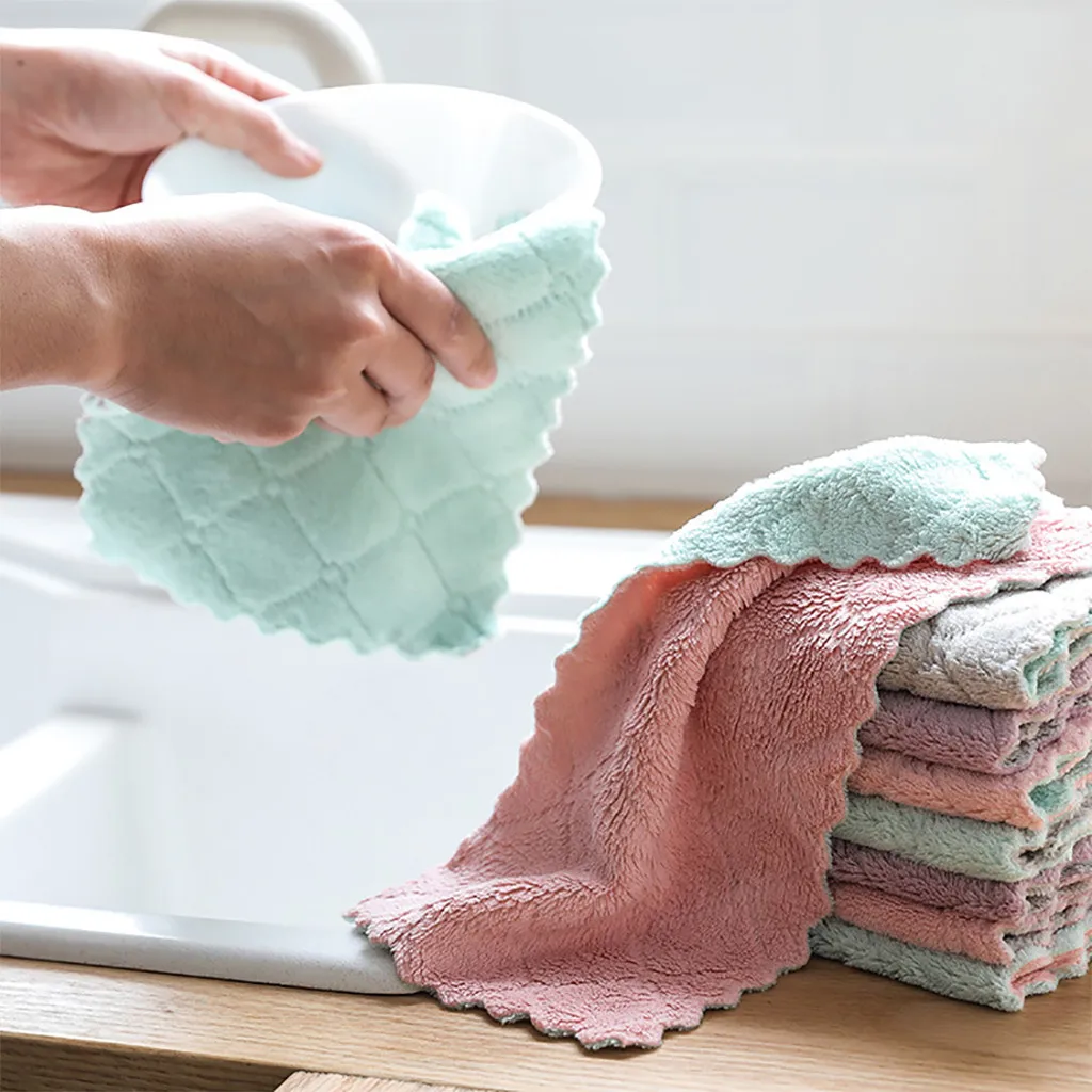 5Pcs Kitchen Dish Washing Cloth Reusable Hand Towel Absorbent Dish Towels Household Dishcloth Non-stick Oil Cleaning Wipes  ﻿