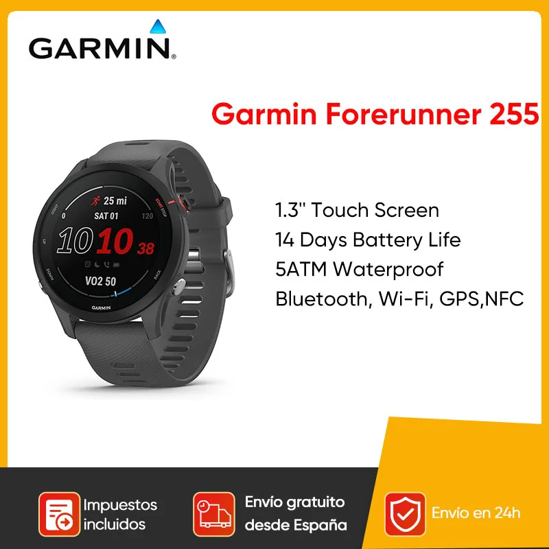 Garmin Forerunner 255 Sports Smartwatch 46mm 1.3'' Touch Screen 14 Days Battery Life 4GB RAM NFC Bluetooth Wifi 5ATM Waterproof