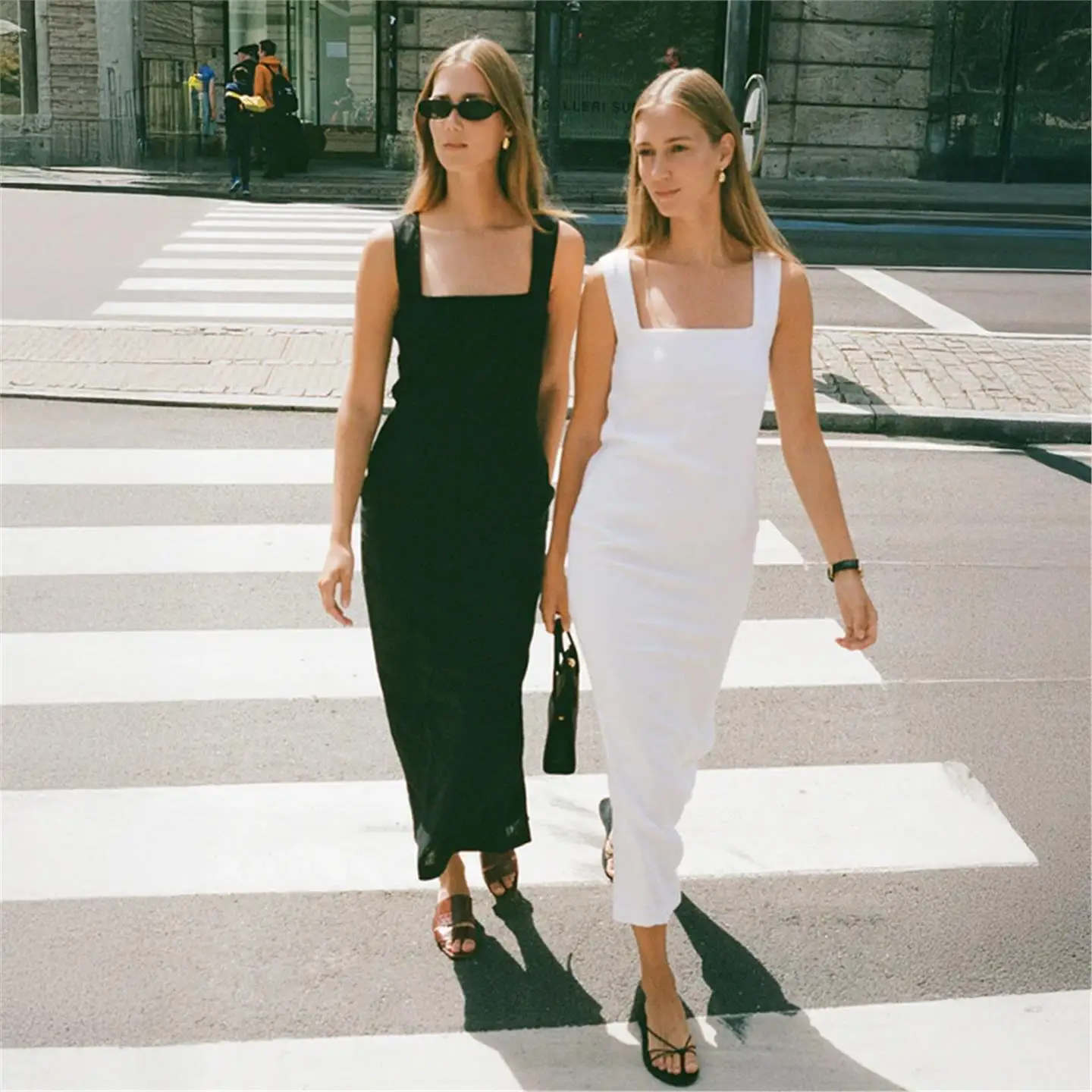 Ele Long Slim Fit Square Ne ter Dr Simple European Sle ملابس نسائية كاجوال بدون علامة تجارية متوسطة الخصر قماش آخر