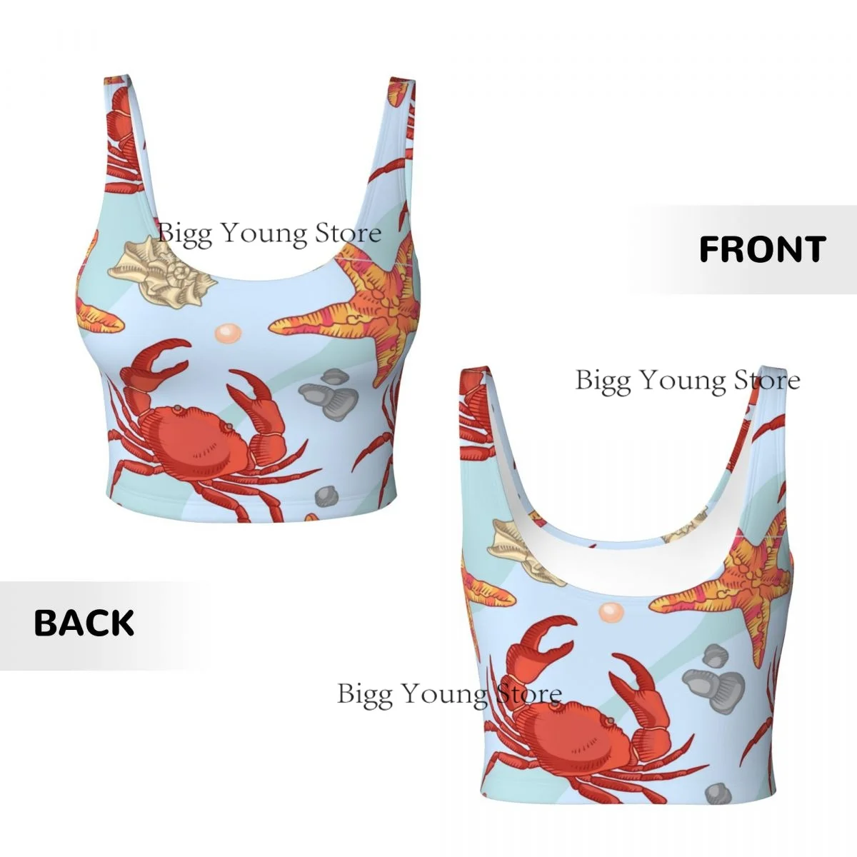 Gilet da yoga Donna Palestra Sport Crop Top Granchio marino Streetwear Allenamento Canotta traspirante Donna