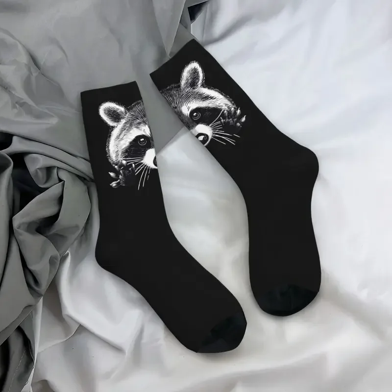 Y2K Winter Warm Cool Men'S Women'S Digital Illustration Of A Little Raccoon Buddy Non-Slip Middle Tube Socks