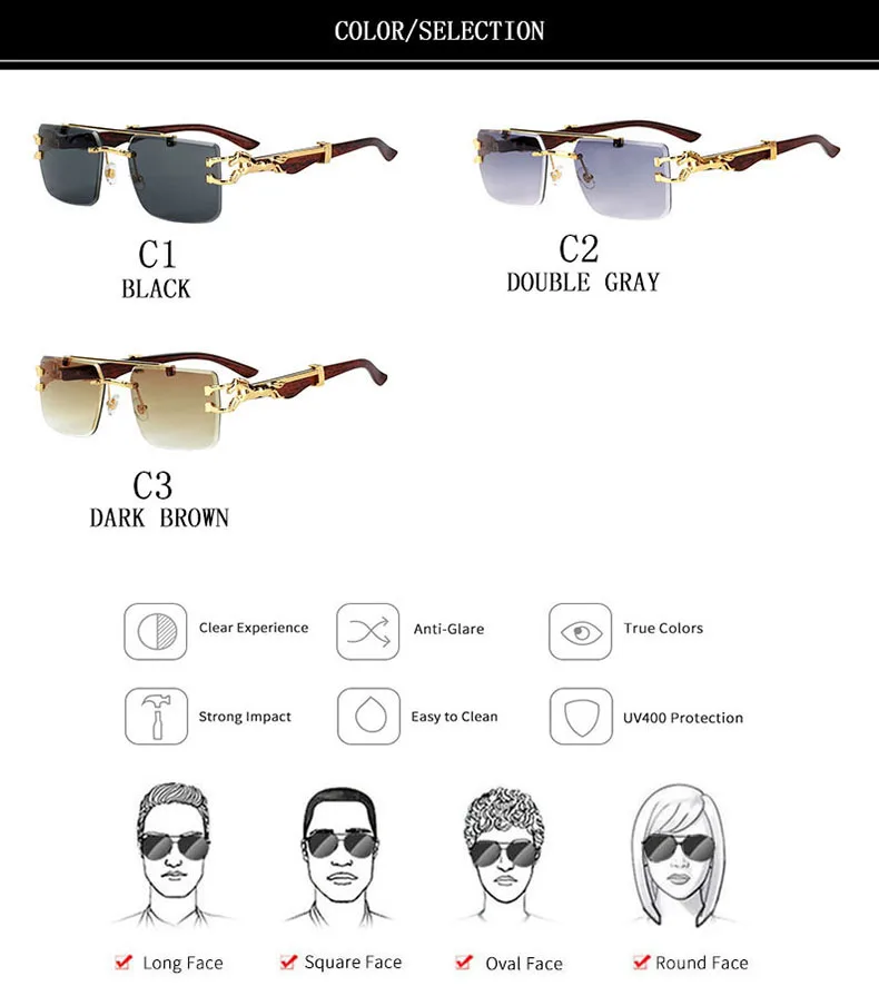 Holzmaserung Sonnenbrille Damen Trendy 2024 Randlose Sonnenbrille Herren Vintage Designer Mode-Brillen Lentes De Sol Mujer Zonnebril – Detail 15