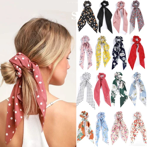 Coleteros de puntos a la moda, cuerda larga para el cabello, lazos coreanos para el cabello para mujer, bufanda de cola de caballo, banda elástica dulce para el cabello, accesorios para el cabello
