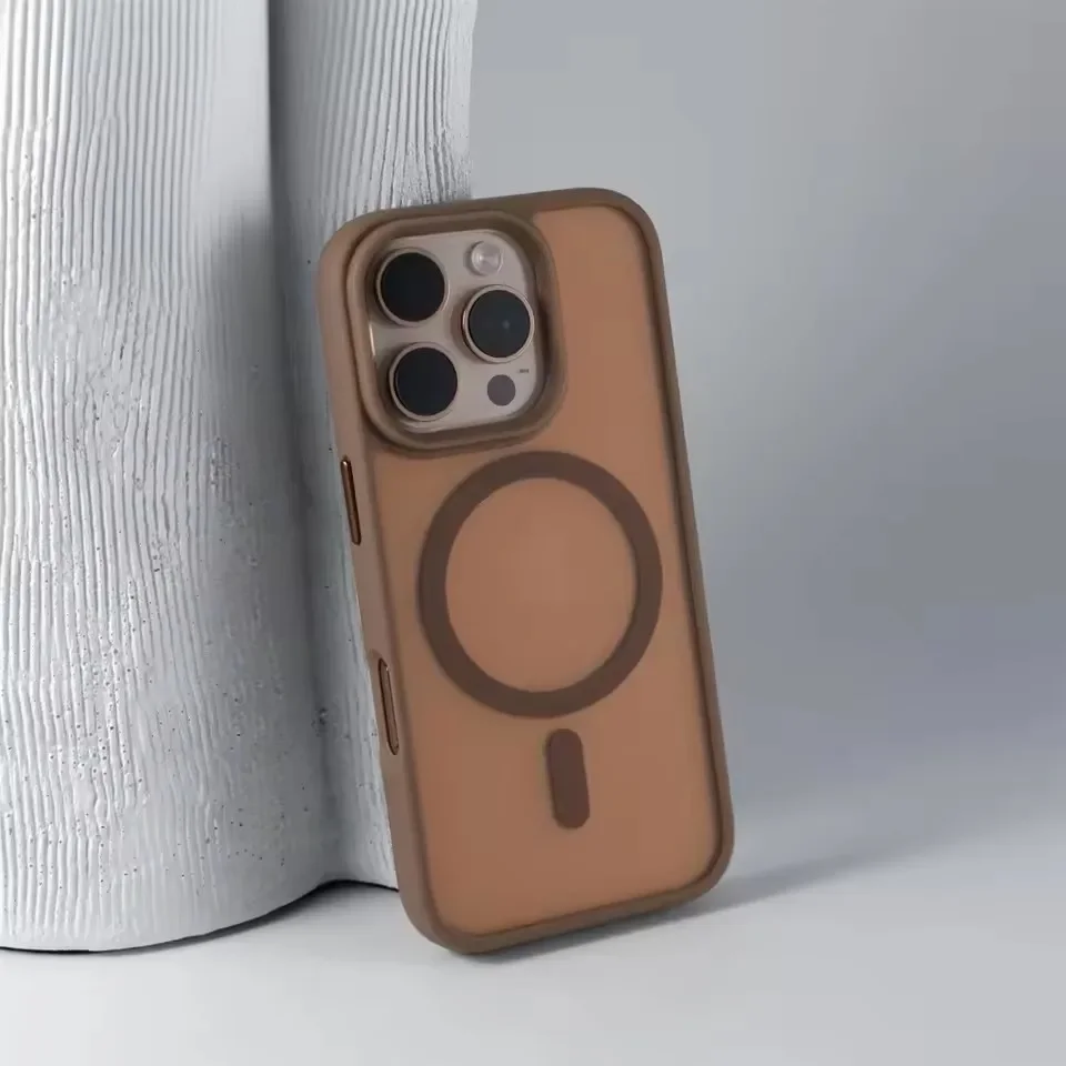 Magnetic Luxury Matte Translucent Armor Shockproof Case For iPhone 16 15 14 Pro Max 16Pro 15ProMax Magsafe Wireless Charge Cover