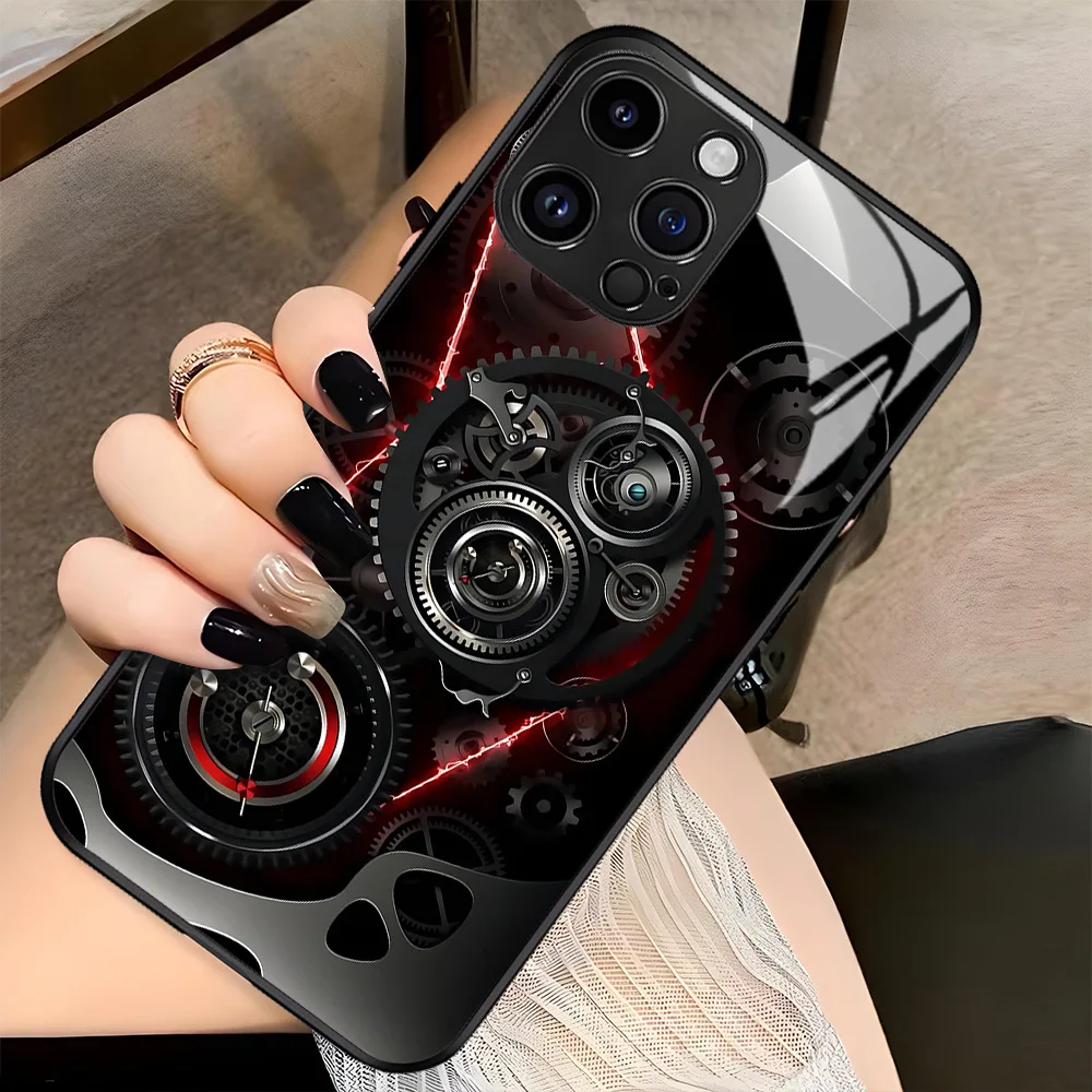 Mechanical wind device mobile phone case iphone1213 14 15promax mobile phone case high ground glass mobile phone case wholesale