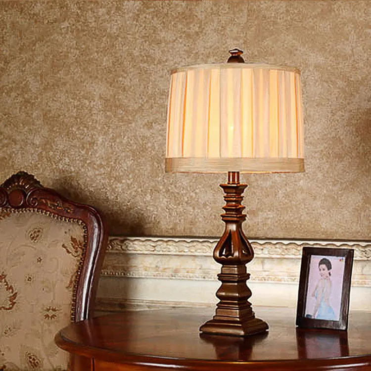

American style Resin Bedroom Bedside Lamp Living Room Hotel Foyer Fabric Table Light Retro Vintage Desk Lighting Reading Lamps
