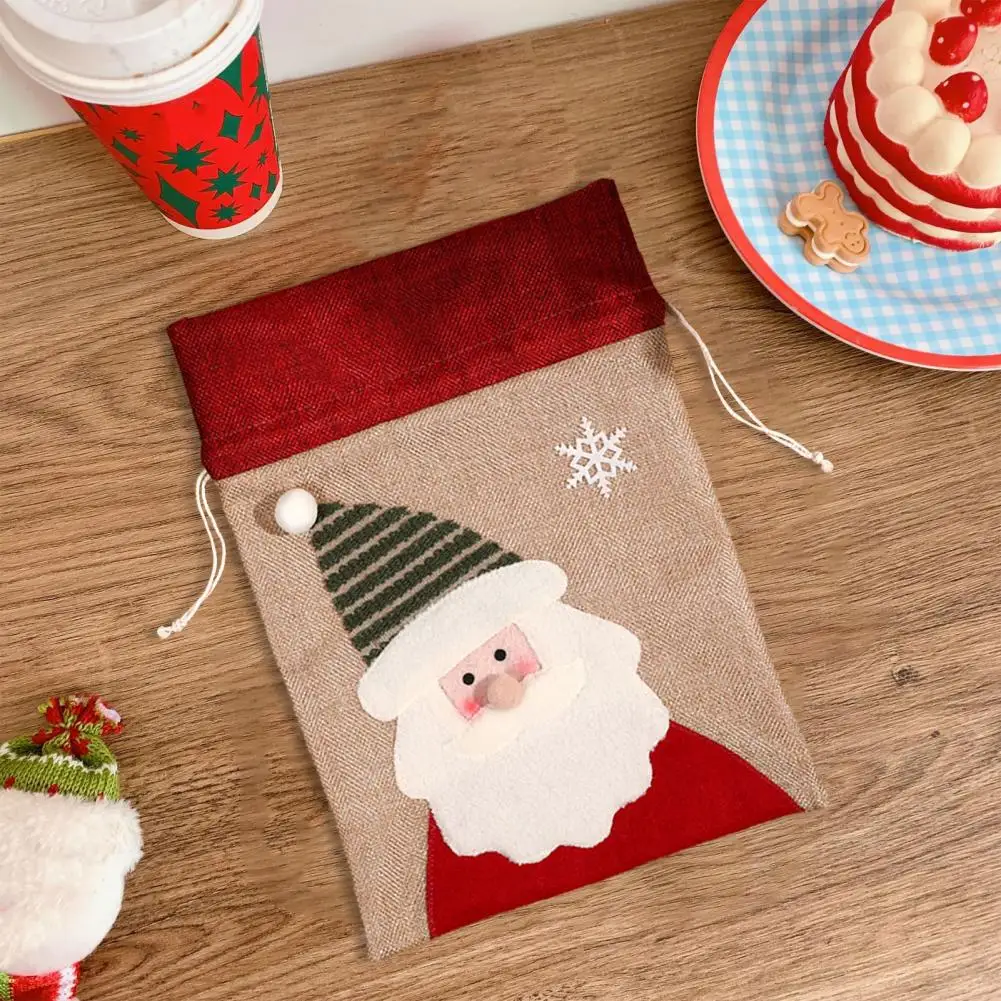 Firm Embroidery Gift Bag Soft Fabric Gift Bag High-quality Christmas Gift Bags with Snowman Elk Santa for Christmas for Candy