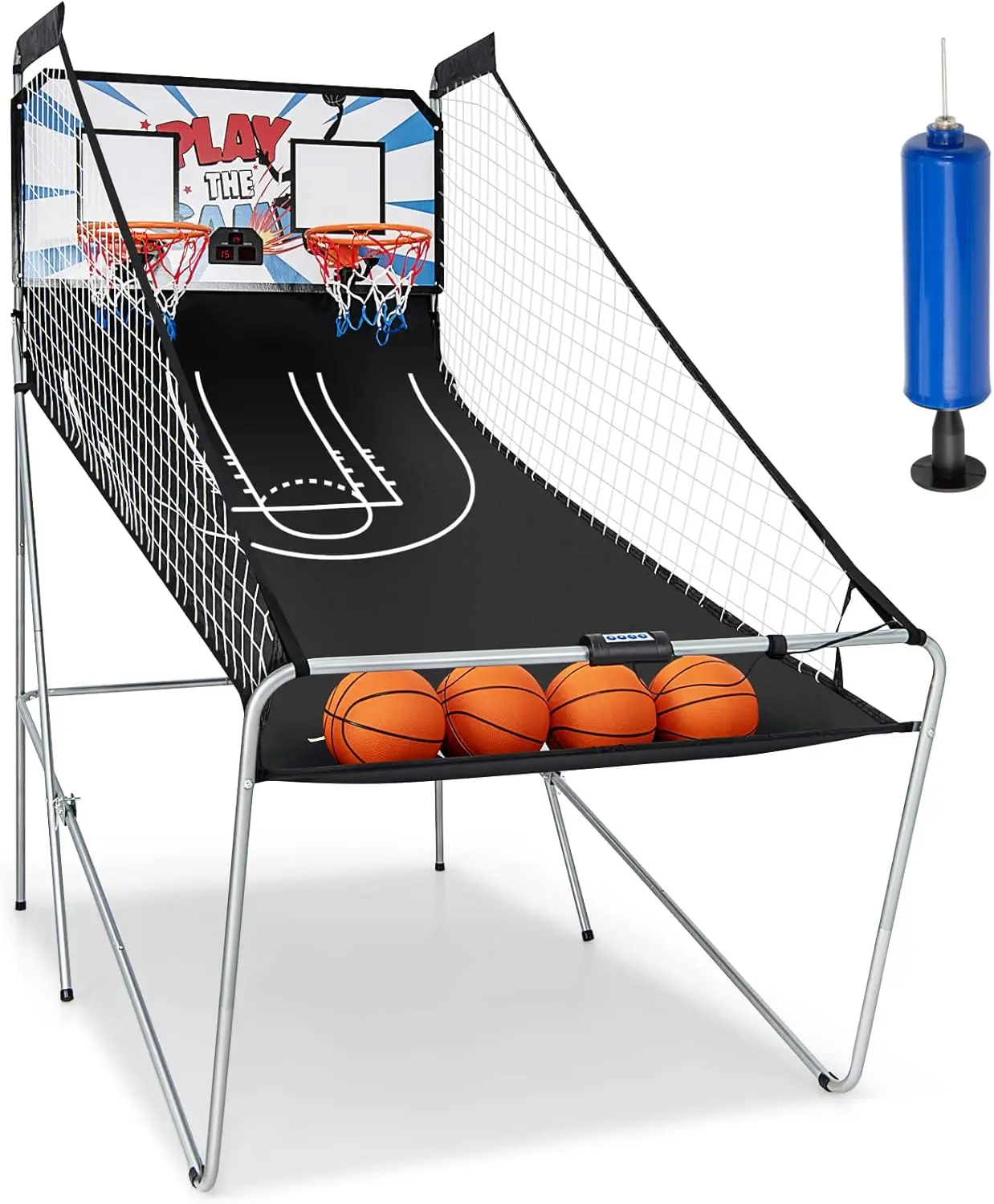 Folding Basketball Arcade Game, Dual Shot Electronic Basketball Hoop Arcade Game with 8 Game Modes, 4 Balls, 2 Hoops, Ai