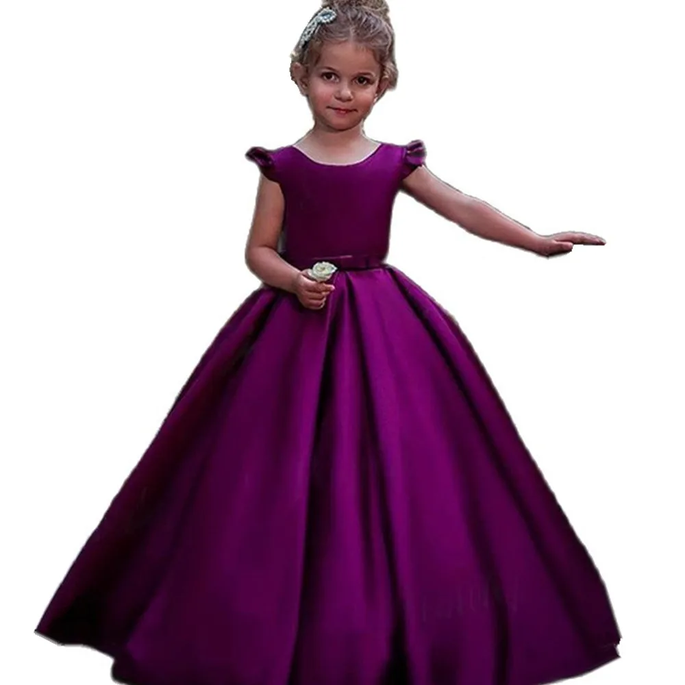 

New Arrival Purple Flower Girl Dresses Appliques Ball Gown Formal Ruffles O-Neck Sleeveless Pageant Communion Party Gowns