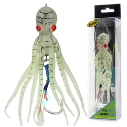 1pcs Glow Octopus Soft Lures 15.5cm Squid Skirt Jigging Silicone Soft Lure With Sinker Hook Saltwater Luminous Artificial Bait