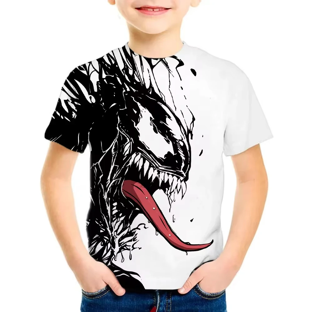 Children's Boys 3D Printed Marvel Venom Short Sleeve T-Shirt Tops Cool Boys Printed Summer Cartoon T-Shirt Children's Clothing