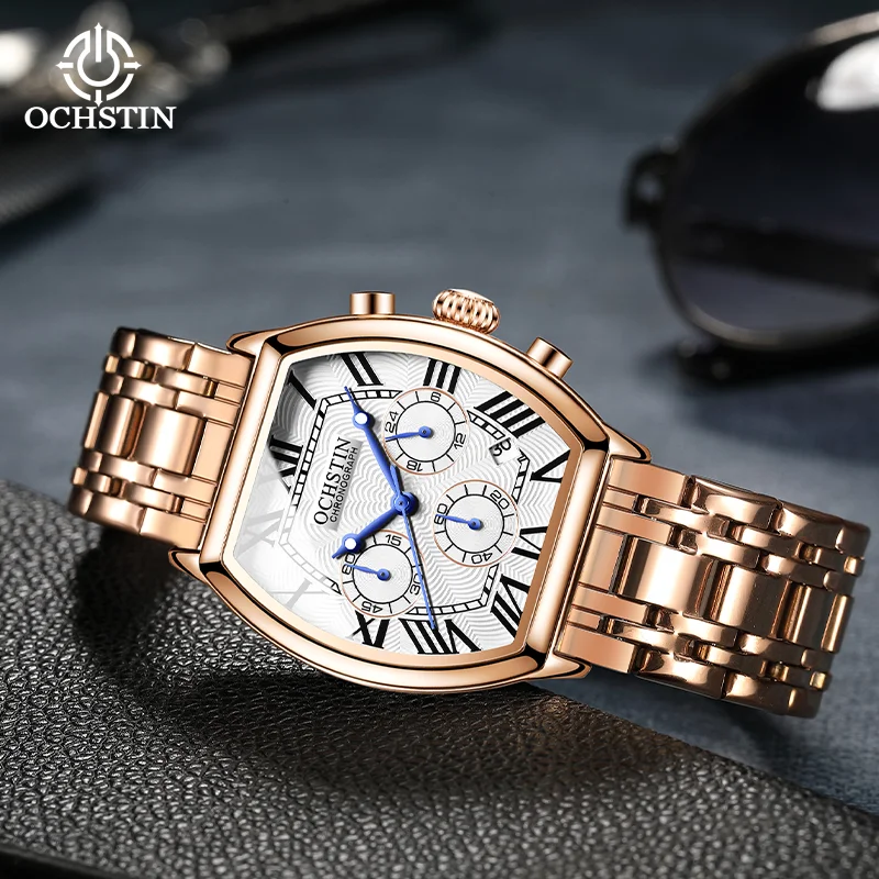 OCHSTIN ساعة مربعة الشكل للرجال كوارتز ساعة يد بسوار من الفولاذ المقاوم للصدأ ساعة يد كلاسيكية فاخرة مقاومة للماء للرجال