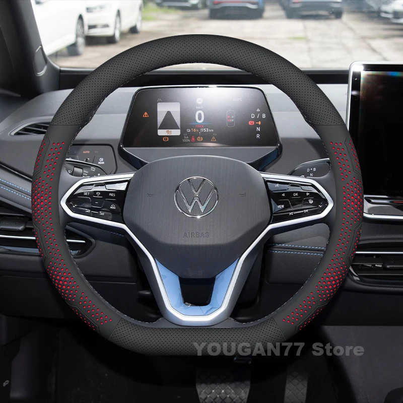 

Leather Car Steering Wheel Cover For Volkswagen id3 id4 Crozz id.4 id7 2025 2021-2024 Non-slip Auto interior Accessories 2025