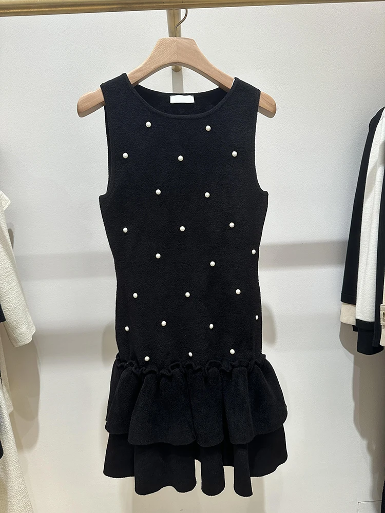 

Элегантное женское трикотажное платье SIVOS с жемчужной отделкой, А-силуэт, миди, весна-осень-зима, полиэстер