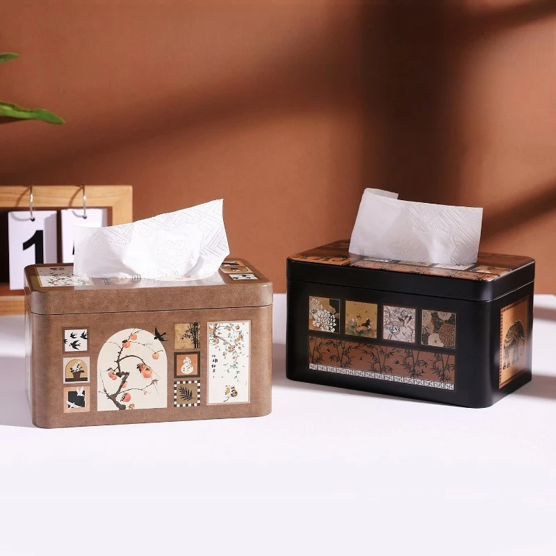 1pcs Middle Ancient Style Living Room Desktop Tissue Box Light Luxury High-end Dining Table Paper Box
