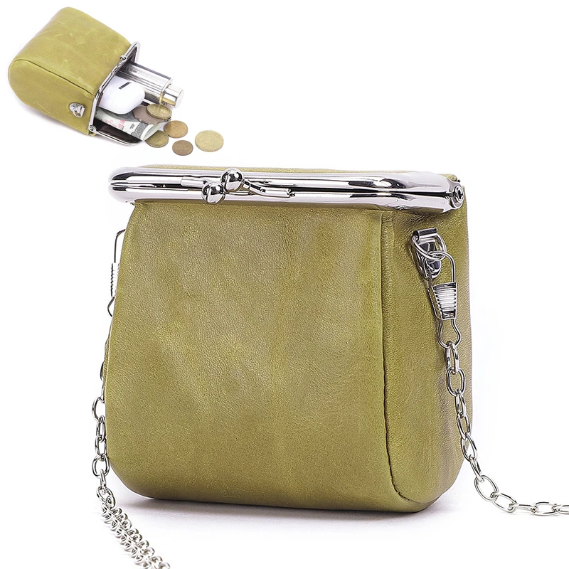 

Square Genuine Leather Coin Purse Hasp Small Short Wallet with Shoulder Strap Female Clutch Cards Holder Handbag For Women