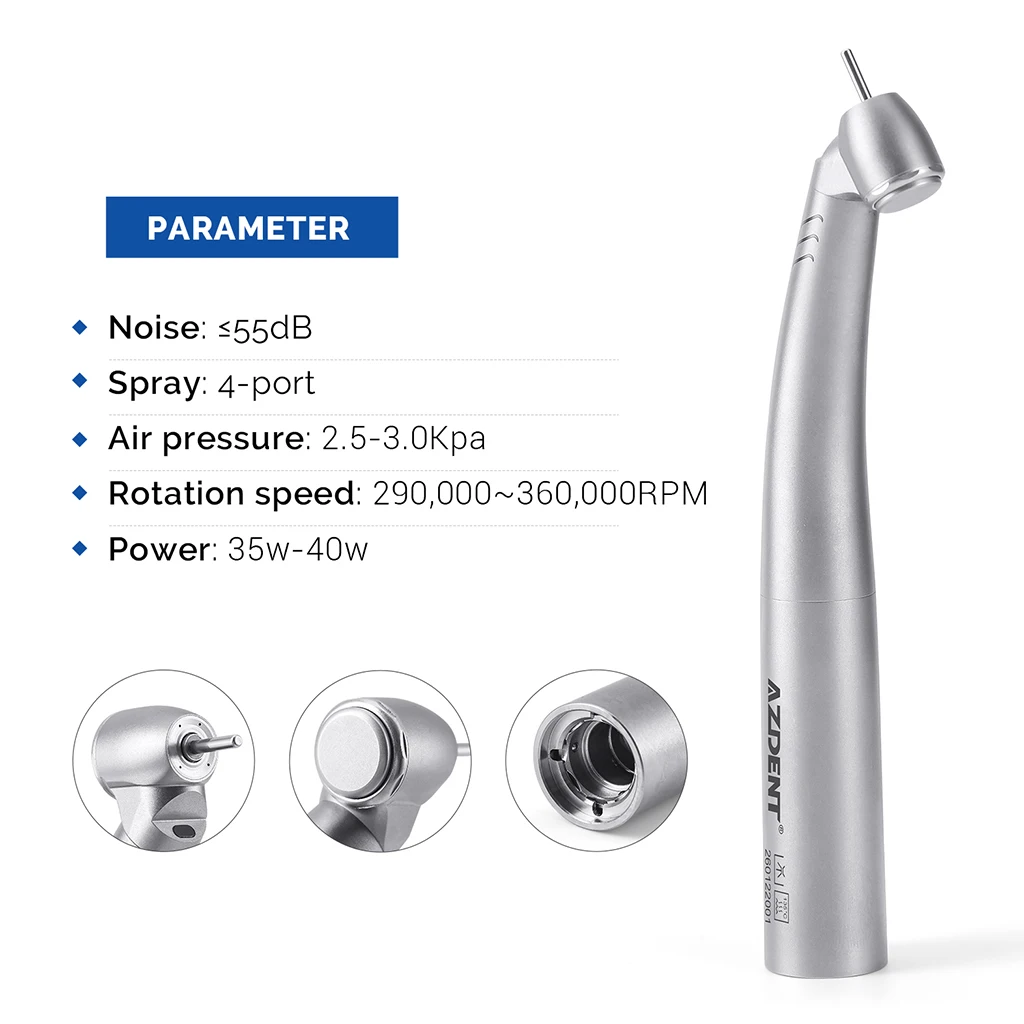 AZDENT Dental 45 ° Hochgeschwindigkeits-Handstück mit LED-Faseroptik aus Titan, passend für KAVO und NSK, mit Keramiklager und Druckknopf, Zahnmedizinisches Instrument – Detail 6