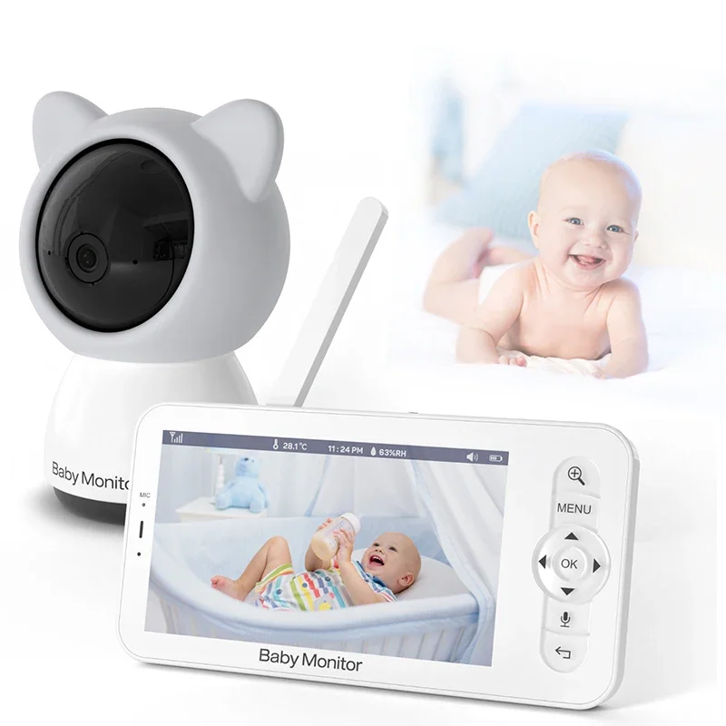 5 Inch Baby Monitor Camera Audio Nanny Security Wireless Video Intercom Night Vision 2 Way Talk Video Baby Monitor Babyphone