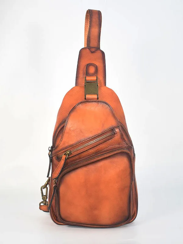 

Faionable Large Capaci Leather Chest Bag Casual Crossbody Bag Vintage Tanned Leather Men's Bag Simple Design Trendy