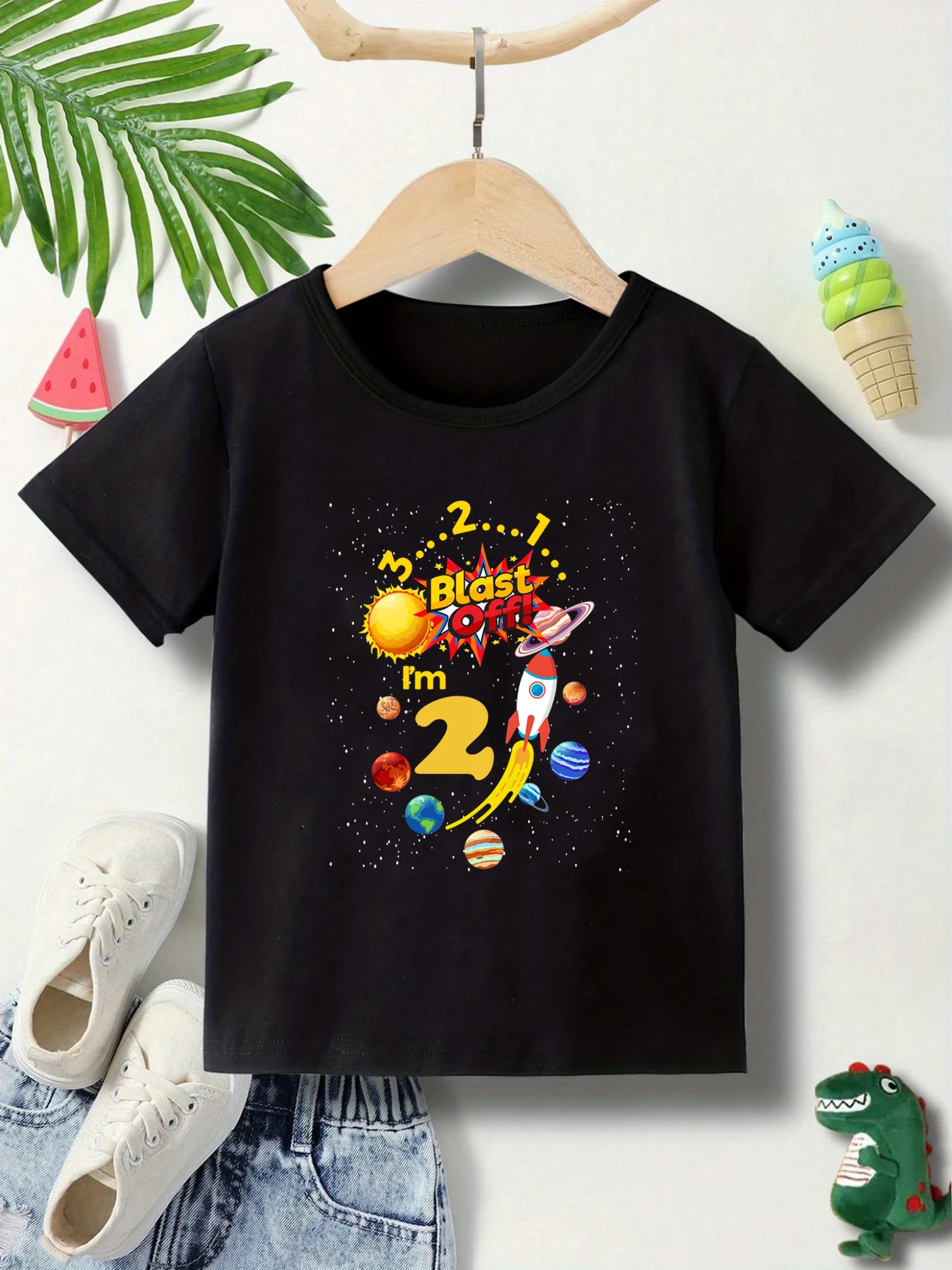 Hot Sale Kids Tshirt Outer Space Rocket Birthday Printed Boy